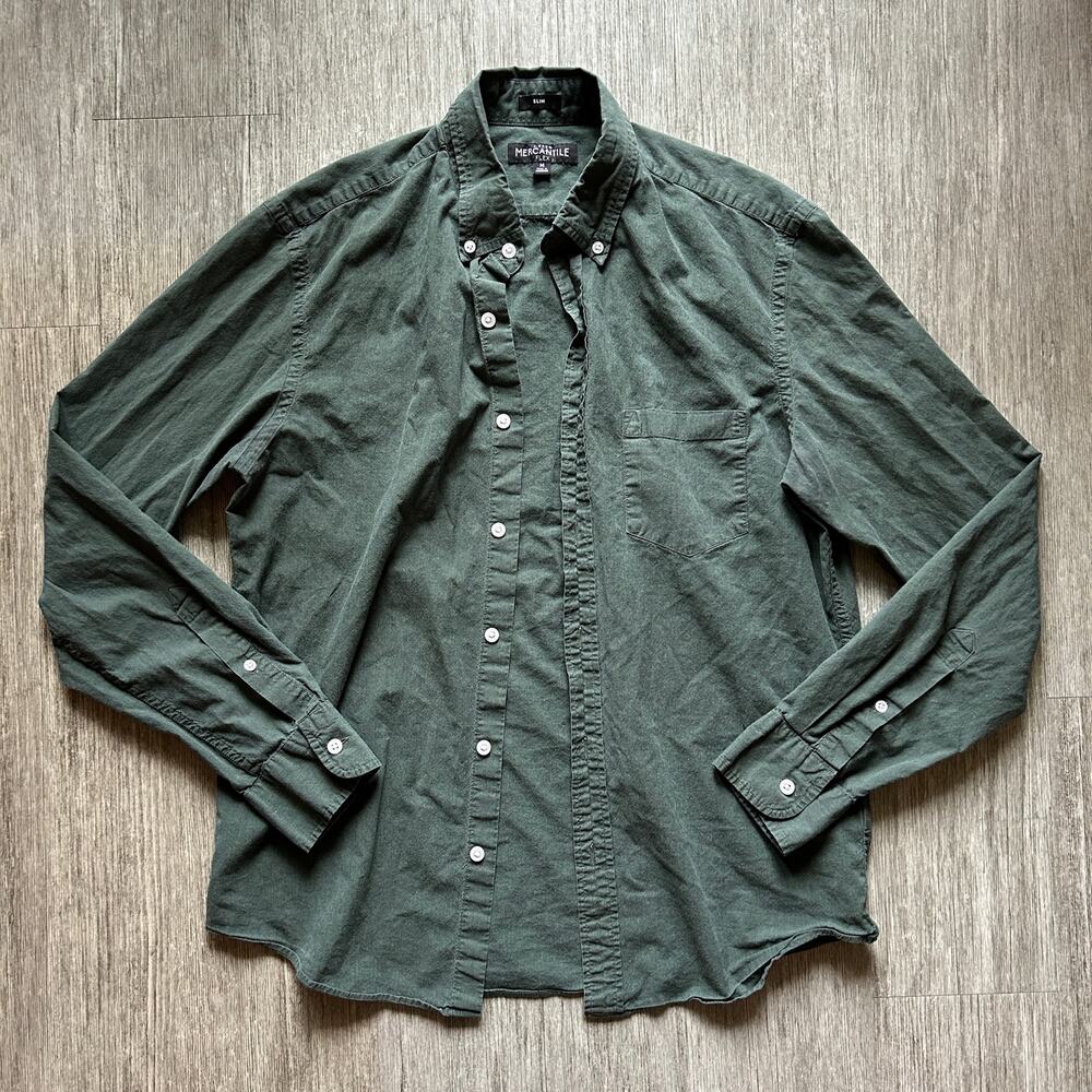 J. Crew Mercantile Flex Forest Green Slim Fit Button Down Shirt Size Medium